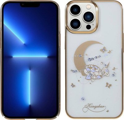 Mbrojtëse telefoni Kingxbar Moon Swarovski për iPhone 13 Pro, plastike, e tejdukshme, me të artë