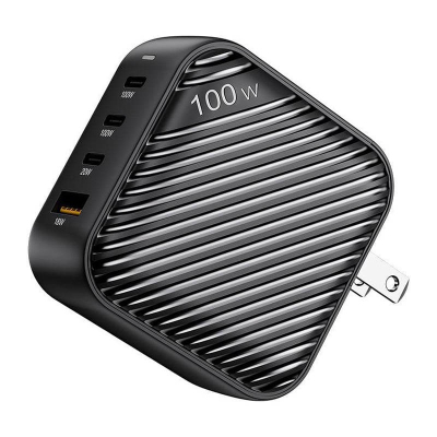 Karikues GaN INVZI GaNHub 100W, 4 porta USB C PD, karikim i shpejtë, i zi