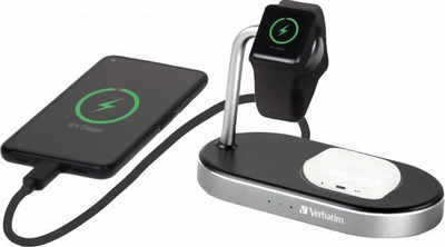 Stacion karikimi Verbatim WCS-02, 3 në 1, Qi wireless, alumin