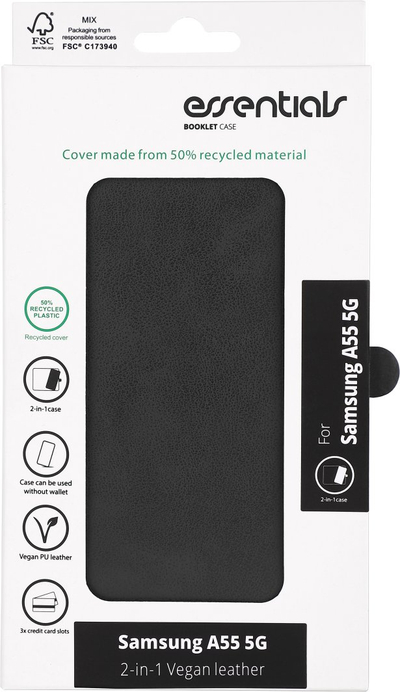 Mbulesë portofol Essentials për Samsung Galaxy A55 5G, PU, e zezë