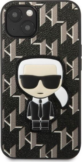 Kapak telefoni Karl Lagerfeld Monogram Iconic Patch, për iPhone 13, lëkurë PU, i zi