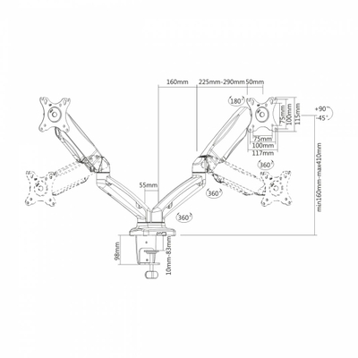 Mbajtëse Art Desk për 2 monitorë 13"- 27", e zezë