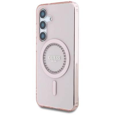 Mbulesë telefoni Guess Guhms25Spftdtep për Samsung S25, me magnet, me rhinestones, rozë