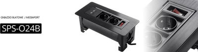 Prizë tavoline rrotulluese Ergoline SPS-O24B, 2x prizë, 2x USB, e zezë