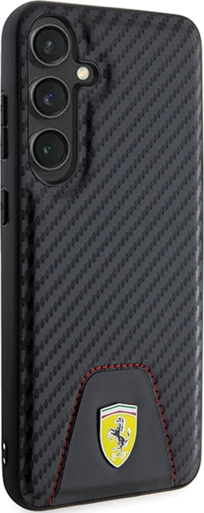 Këllëf telefoni Ferrari PU Bottom Carbon Leather për Samsung Galaxy S24 Plus, lëkurë karboni, i zi
