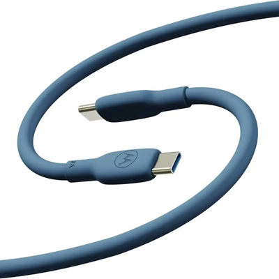 Кабел USB-C во USB-C Motorola Silicone, 5A, 2m, сина боја