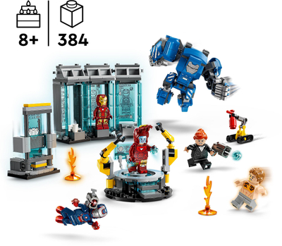 Set LEGO Marvel Laboratori i Iron Man, salla e armaturave, laborator ndërtimi, shumë figura, me ngjyra
