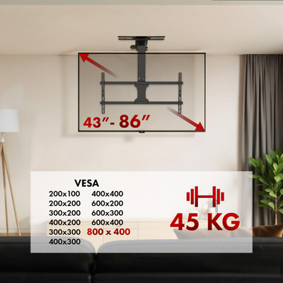 Mbajtëse tavani Maclean Electric, për TV 43"-86", 45kg, me telekomandë