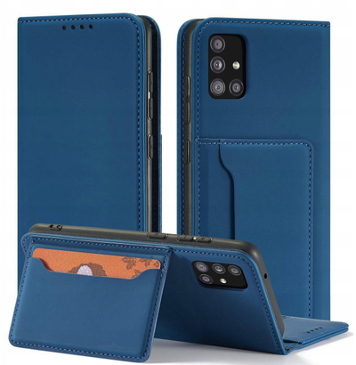 Mbulesë magnetike portofol për Samsung Galaxy A12, me mbajtëse kartash, e kaltër