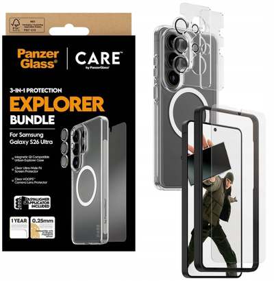 Заштитен сет PanzerGlass CARE Explorer, 3 во 1, за Samsung Galaxy S26 Ultra, проѕирен