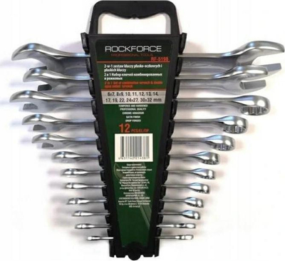 Сет комбинирани клучеви ROCKFORCE RF-5198, 12 парчиња, хром ванадиум, сребрени