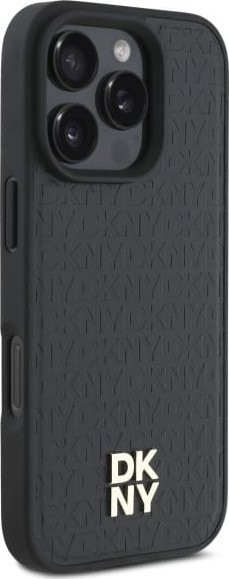 Kapak telefoni DKNY Leather Repeat Pattern, me MagSafe, për iPhone 16 Pro Max, i zi