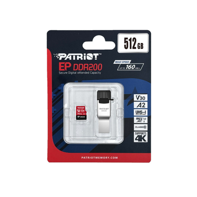 Kartë memorie Patriot EP DDR200 MicroSDXC, 512GB, U3 V30 A2, e zezë