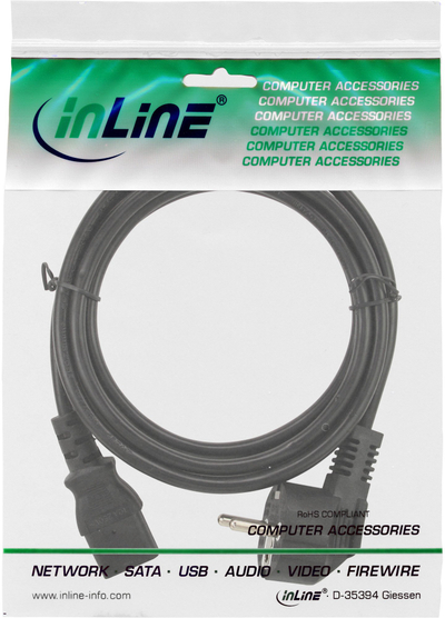 Kabllo rryme InLine Power Cable, CEE 7/7 këndore, 3-pin IEC C13, 1m, e zezë