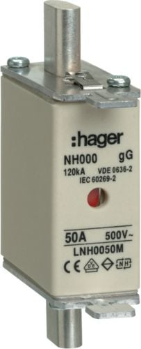 Siguresë Hager NH000 LNH0050M, 50A, 500V gG, e bardhë