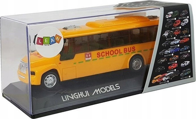 Lodër autobus shkolle Leantoys, mekanizëm pull back, dritë dhe zë, e verdhë