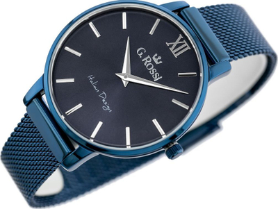 Ora G.Rossi Quartz Classic, analoge, me rrip lëkure, blu e errët