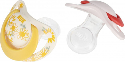 Biberon NUK Soother, silikon, 18-36 muaj, set 2 copë, të verdhë dhe rozë