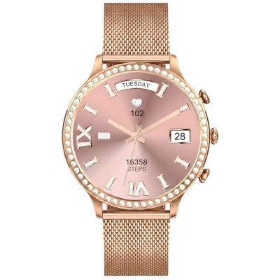 Smartwatch Gravity GT5-7 Women, rrip silikoni dhe mesh, rozë gold