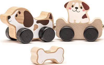 Lodër tren druri Cubika Clever Puppy, me magnet, shumëngjyrësh