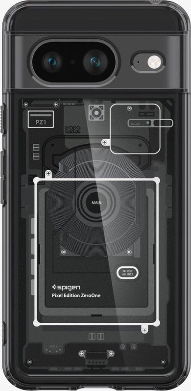 Mbrojtëse telefoni Spigen Ultra Hybrid Zero One, për Google Pixel 8, transparente, e zezë gri