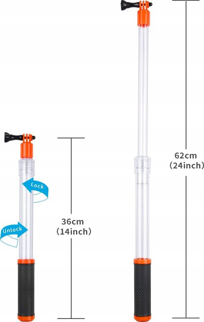 Selfie stick Telesin Monopod Grip, 36–62 cm, transparent, portokalli me të zezë