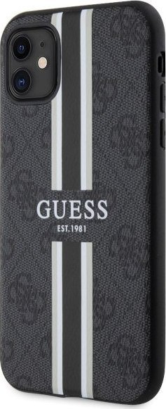 Guaskë telefoni Guess Hardcase 4G Printed Stripes MagSafe për iPhone 11 XR, 6.1", e zezë