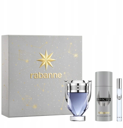 Set parfum për burra Rabanne Invictus, EDT 100 ml, deodorant spray 150 ml, 3 pjesë