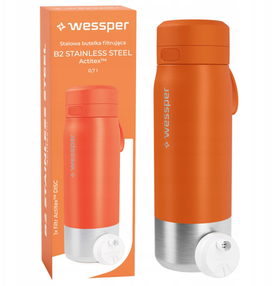 Shishe filtruese Wessper B2 Actitex Stainless Steel, 0.7L, portokalli