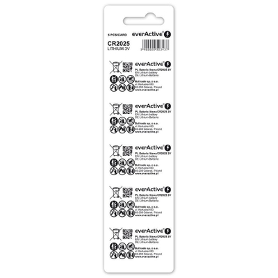 Bateri litium EverActive CR2025, 3V, 150mAh, paketim 5 copë