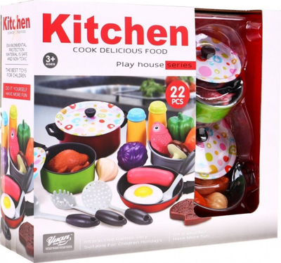 Set enësh kuzhine lodër Kitchen, 22 copë, metal e plastikë, shumëngjyrëshe