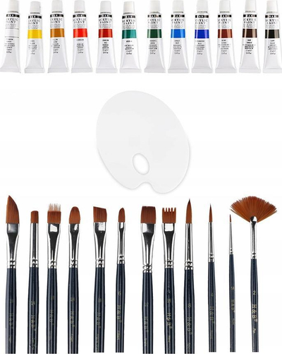 Set pikture H&amp;B 26in1, 12 boja akrilike, 12 penela, shumëngjyrësh
