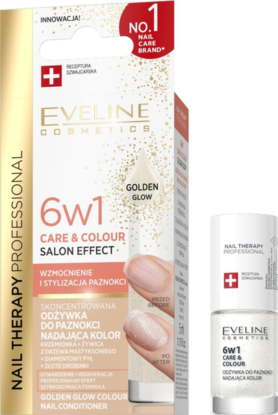 Лак за нокти Eveline Cosmetics Therapy Care and Colour 6 in 1, третман, Golden Glow, 5 ml