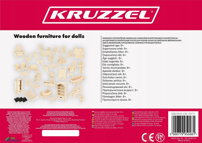 Set mobiljesh druri për kukulla KRUZZEL, 34 pjesë, vetëmontim, natyral