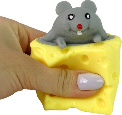 Lodër antistres squishy Mouse in Cheese, sensoriale për kalamaj, 5x5x5 cm, e verdhë