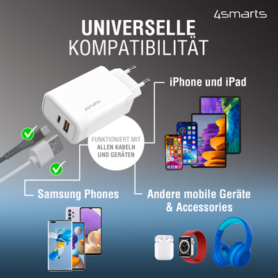 Adapter rryme 4smarts VoltPlug, 45W, me 2 porta USB e USB-C, i bardhë