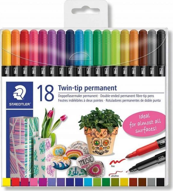 Markera me dy maje Staedtler Double-ended, set 18 ngjyra, rezistent ndaj ujit