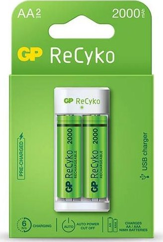 Karikues baterish GP ReCyko E211, AA AAA NiMH, 2x AA 2100mAh, i bardhë
