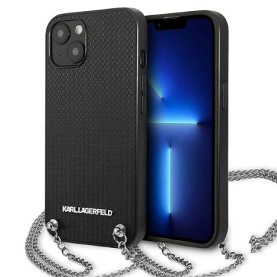 Kapak telefoni Karl Lagerfeld KLHCP13MPMK, për iPhone 13 6.1", kapak i fortë lëkurë me zinxhir, i zi