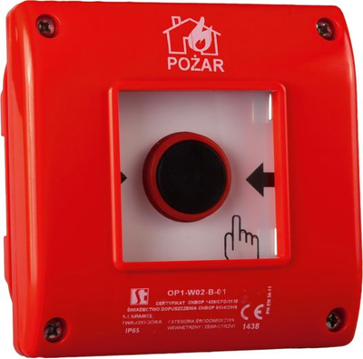 Buton alarmi zjarri Spamel OP1-W01-B11, montim sipërfaqe, IP65, i kuq