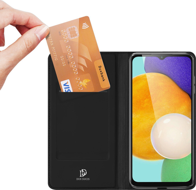 Kuti telefoni Dux Ducis Skin Pro për Samsung Galaxy A14, me kapak portofol, funksion stand, e zezë