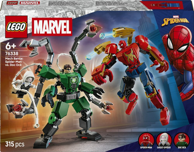 Set lodër LEGO Marvel Mech Battle Spider-Man vs Doc Ock 76338, 315 pjesë, për fëmijë 6+
