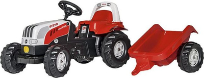 Traktor lodër me pedale Rolly Toys RollyKid Steyr, me rimorkio, për kalamaj 2.5–5 vjeç, i kuq e i bardhë