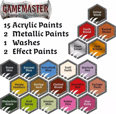 Сет бои за минијатури The Army Painter GameMaster Wandering Monsters, 15x18ml акрилни, вклучува металик, васх и прајмер