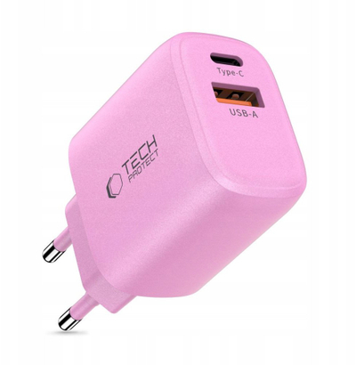 Karikues muri Tech-Protect NCA30, 30W PD QC3.0, 2 porta USB, rozë
