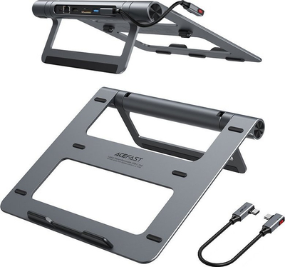 Stacion dokimi USB C ACEFAST 8 në 1, me mbajtëse laptopi alumini, HDMI 4K SD TF, gri
