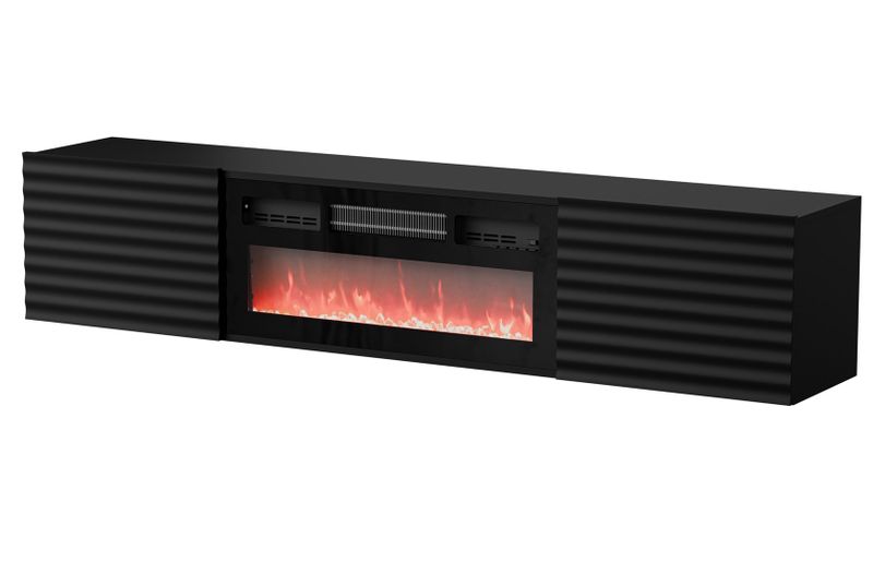 Komodë TV Cama Meble Tula, me oxhak elektrik, 183x35x37cm, e zezë mat
