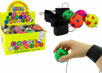 Top lodër Sponge Rubber Ball, 6 cm, me llastik dhe zemra, shumëngjyrësh