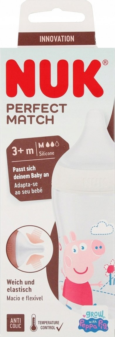 Biberon NUK Perfect Match Peppa Pig, Temperature Control, 260ml, shumëngjyrësh