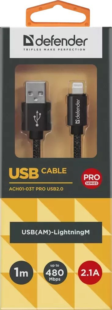 Kabllo USB Defender 87808, USB A në Lightning, 1 m, e zezë